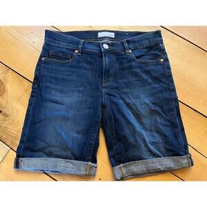 Loft Shorts Womens Size 26/2 Roll Cuff Denim Jean Mid Rise Bermuda summer dark
